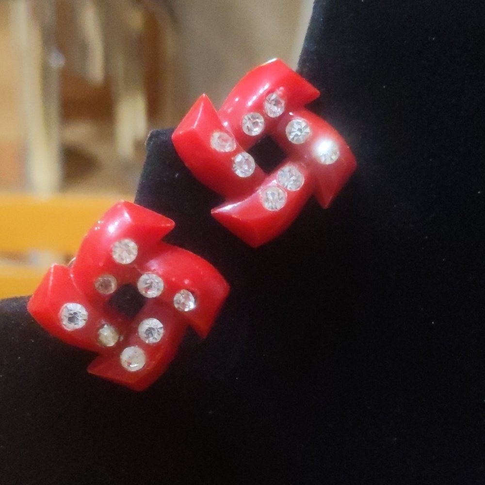 Vintage 1950"s Red Lucite Earrings